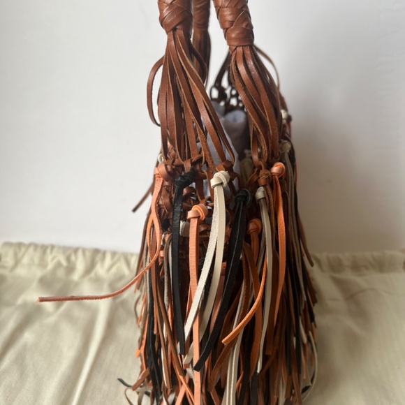 Ulla Johnson Valeria Small Hand-Woven Fringe Leather Multicolor Hobo Hand Bag - Picture 10 of 11